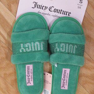 Juicy Couture Womens Soft Plush Comfy Slippers Green 5/6 ~BRAND NEW WITH TAG~